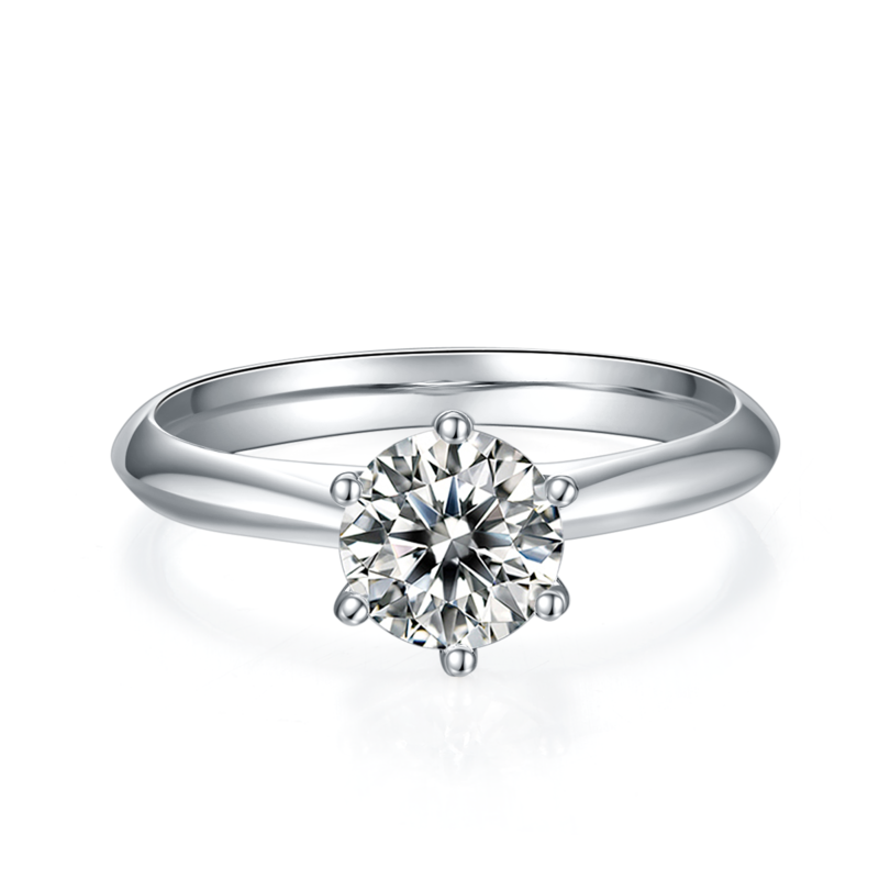 直臂Classic六爪T家S925银镀白金MoissaniteWomen's Ring1ctD级